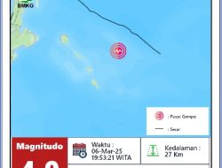 BREAKING NEWS: Kabupaten Wakatobi, Sulawesi Tenggara Diguncang Gempa 4,0 SR